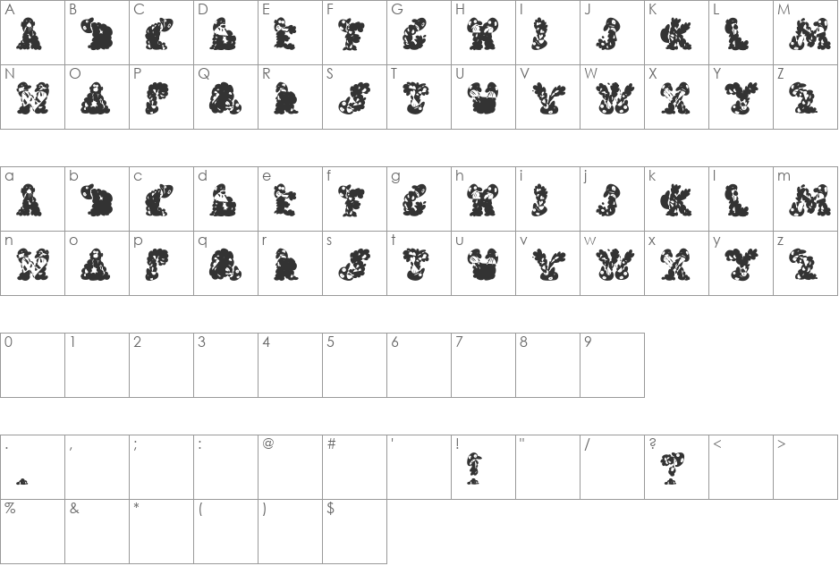 Handlinormal font character map preview