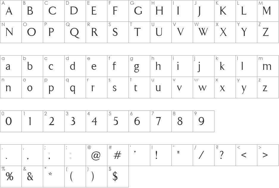 Arabien font character map preview