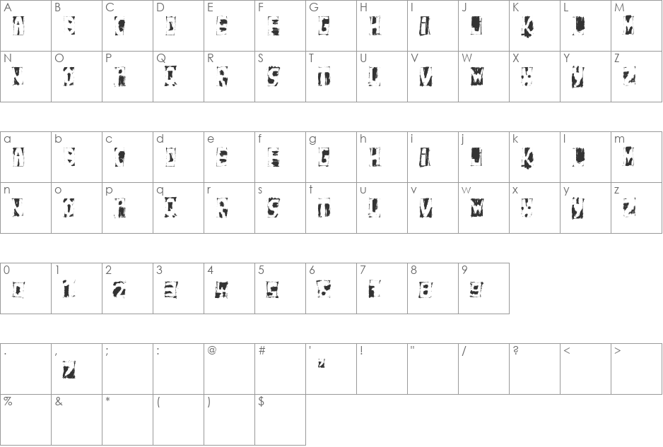 HandNegativ font character map preview