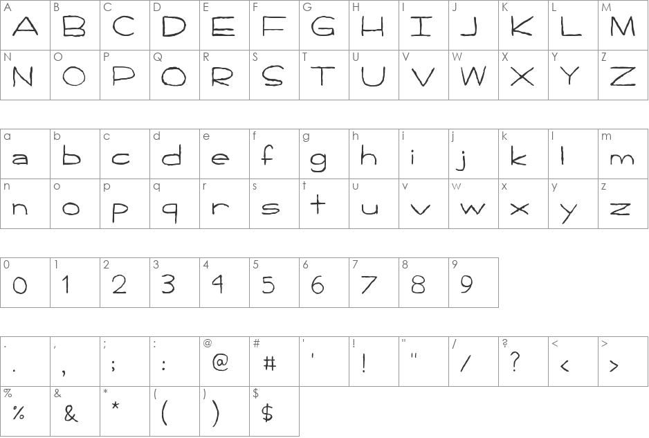 Handpen font character map preview