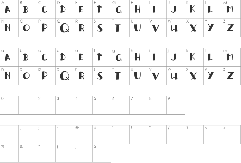 handrelief font character map preview