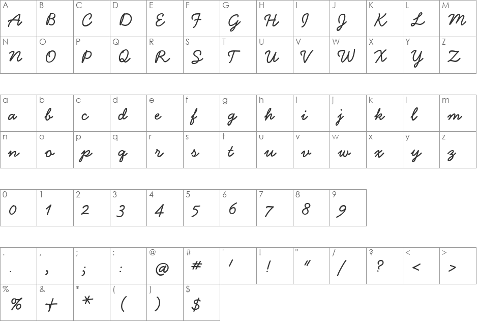 Handsome Bold font character map preview