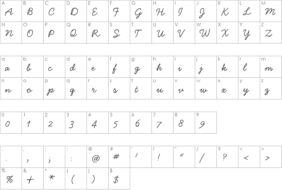 Handsome Regular font character map preview