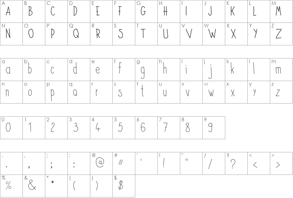 handstick font character map preview
