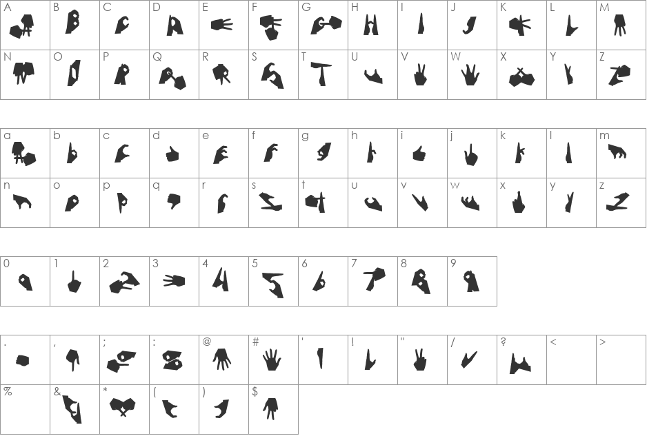 Handtalk font character map preview