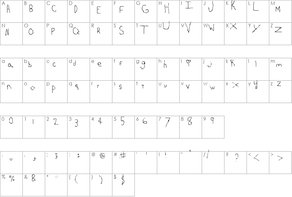 Handwritin font character map preview