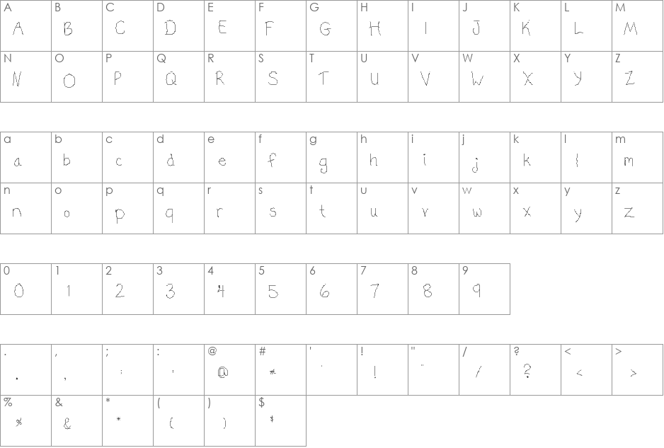 handwriting font character map preview