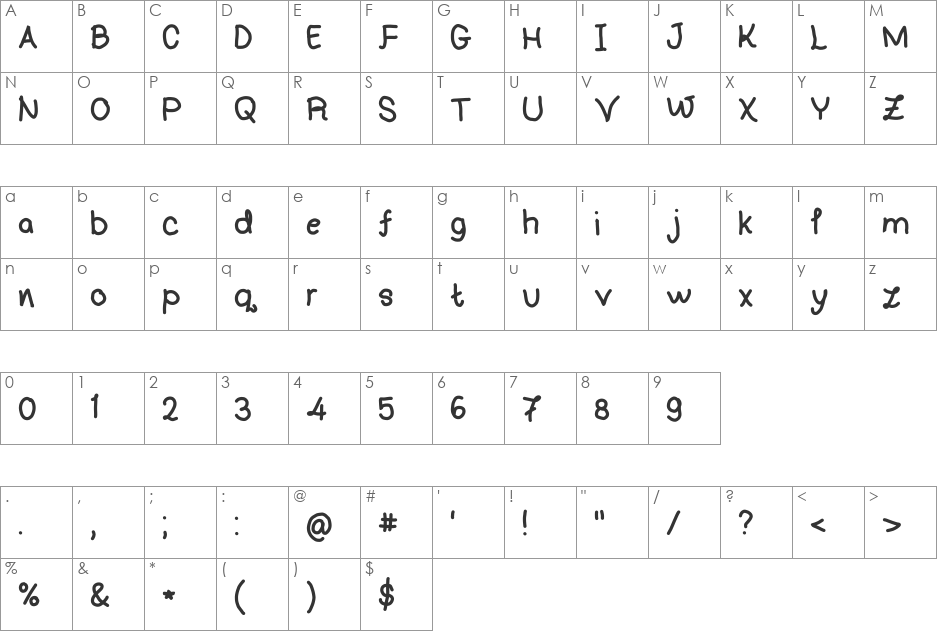 Handwriting 4 by CA font character map preview