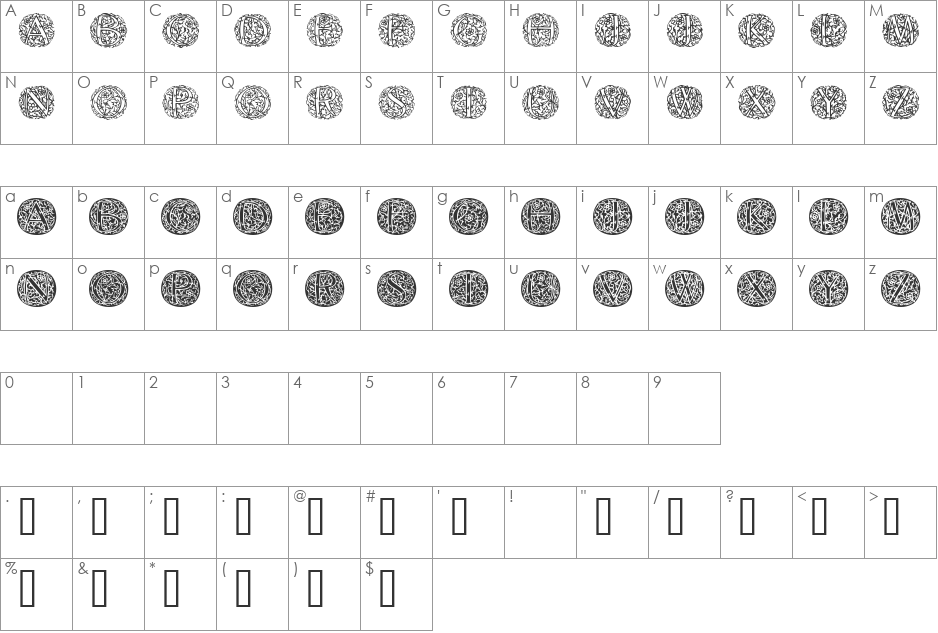 Arabuttons font character map preview