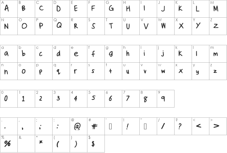 handwriting_ font character map preview