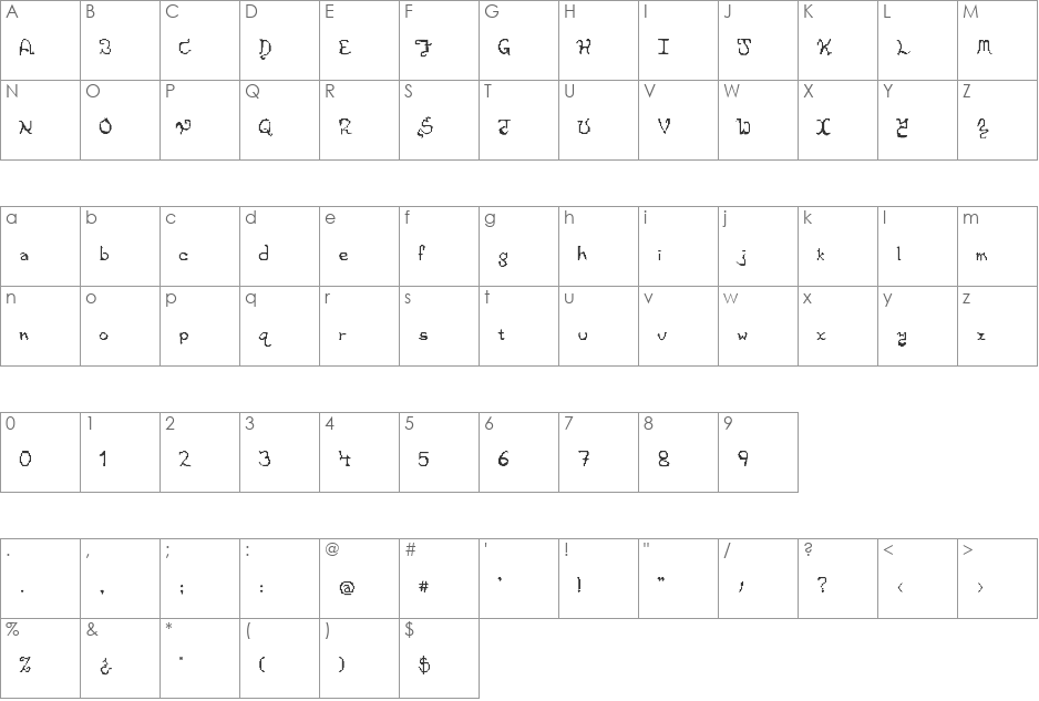 Handwritten Semi-Cursive font character map preview