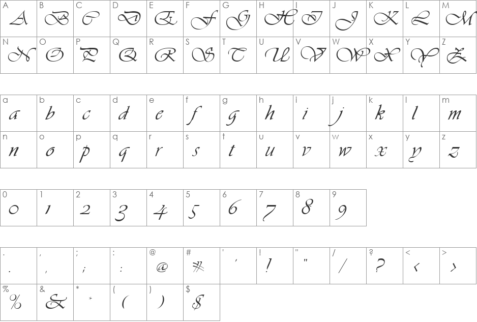 Hanford Script font character map preview