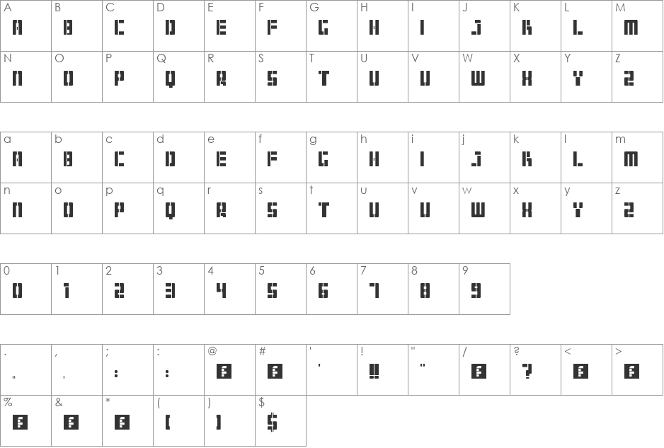 Hangar font character map preview
