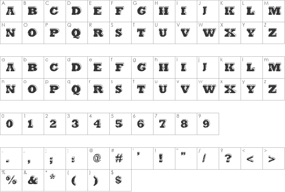 Hangbord DSG font character map preview
