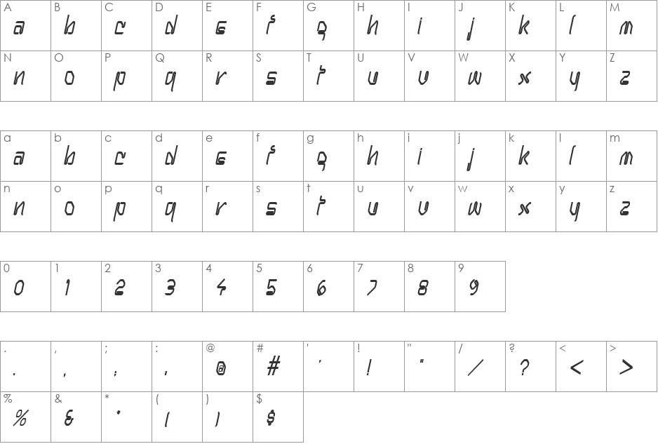 Hanger-Condensed font character map preview