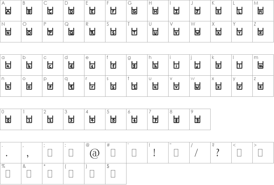 Hanging Down font character map preview