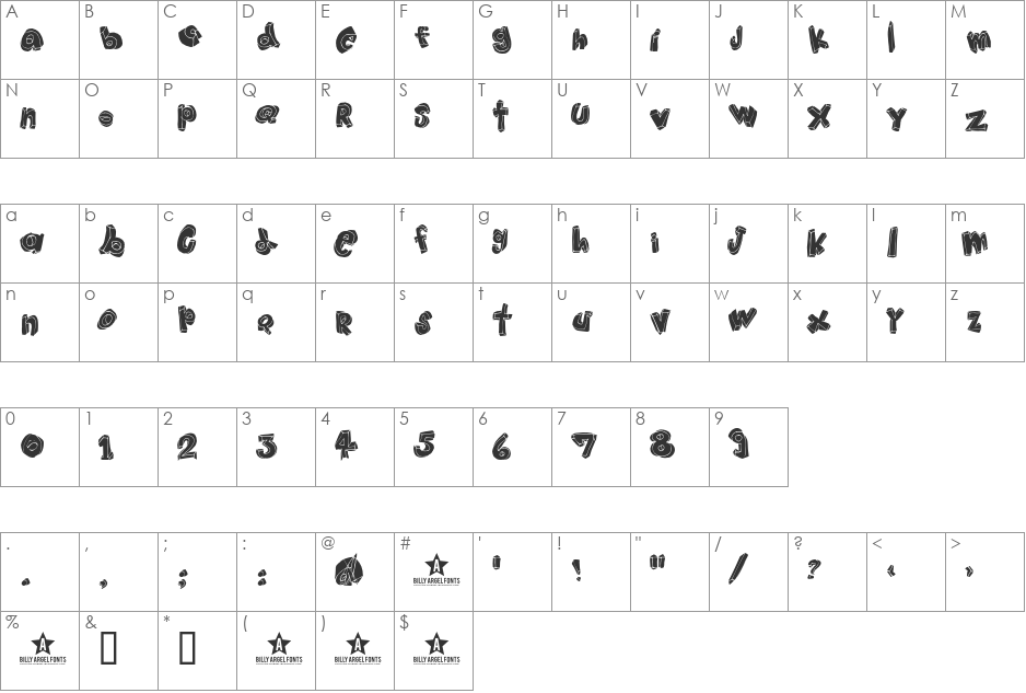 HANGUP font character map preview