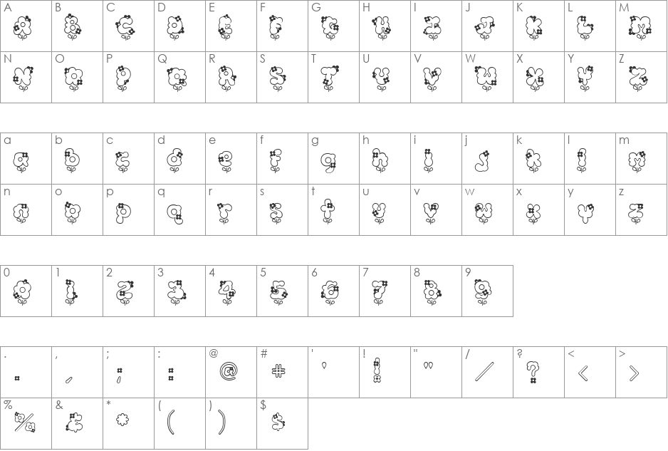 Hannah font character map preview