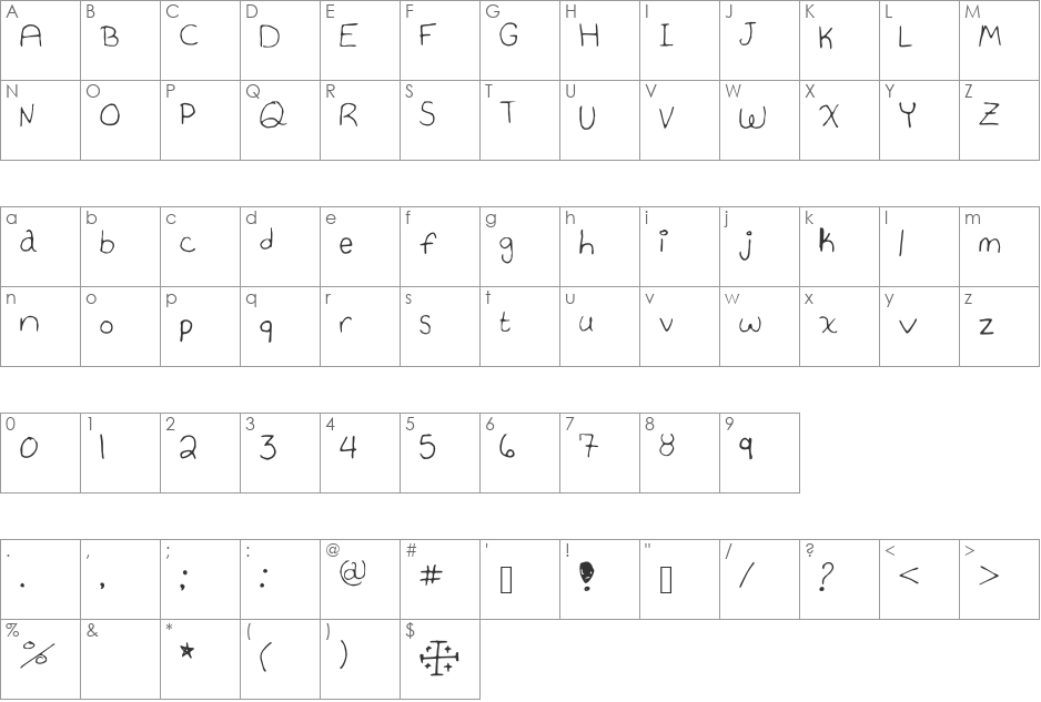 Hannah_Font_Print font character map preview