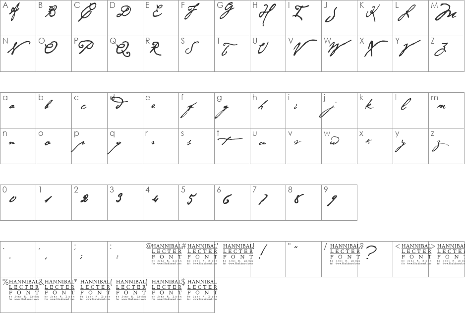 Hannibal Lecter font character map preview