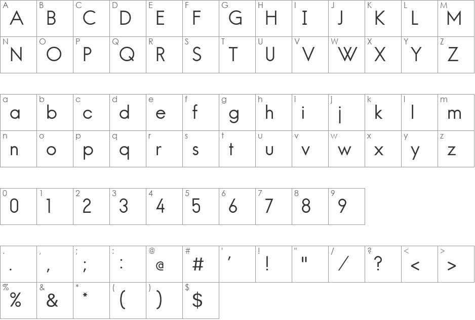 Hans Kendrick font character map preview