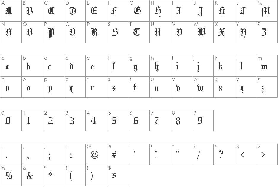 Hansa Gotisch font character map preview