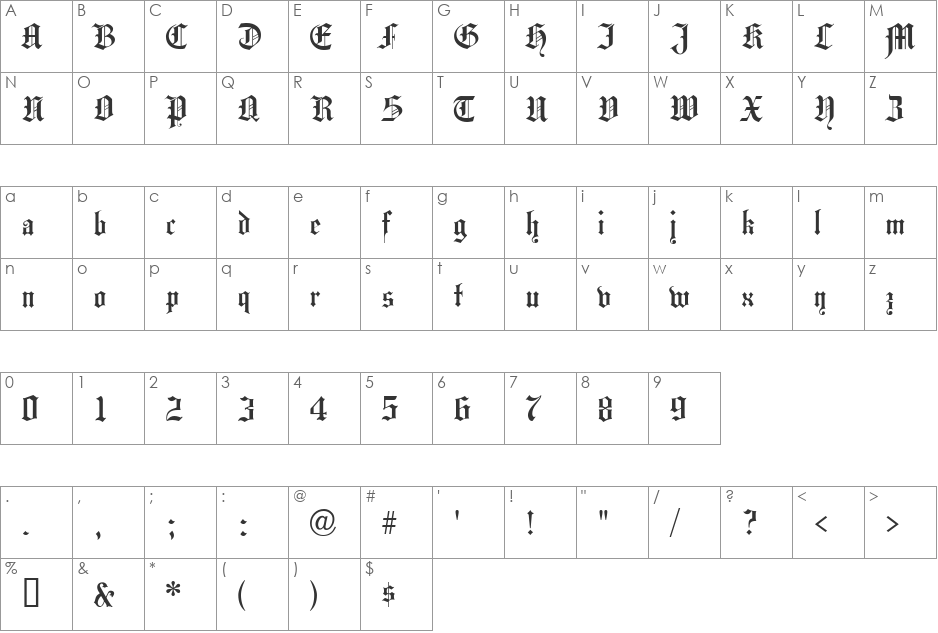 Hansa Gotisch UNZ1L font character map preview