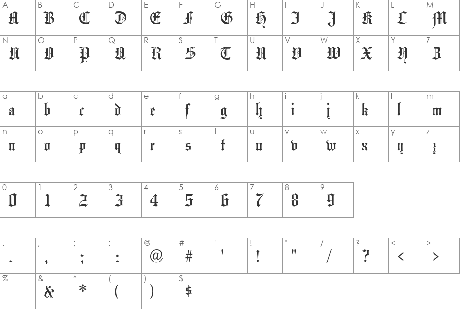 HansaGothic font character map preview