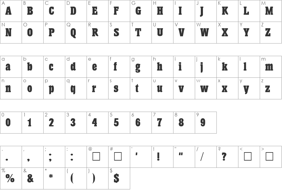 Hansen font character map preview