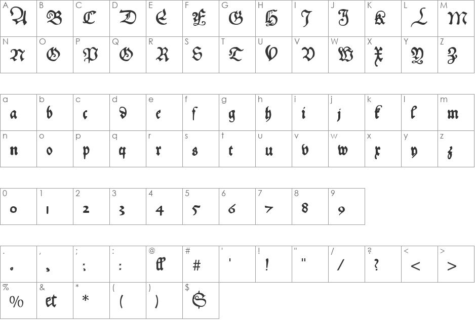HansFraktur font character map preview