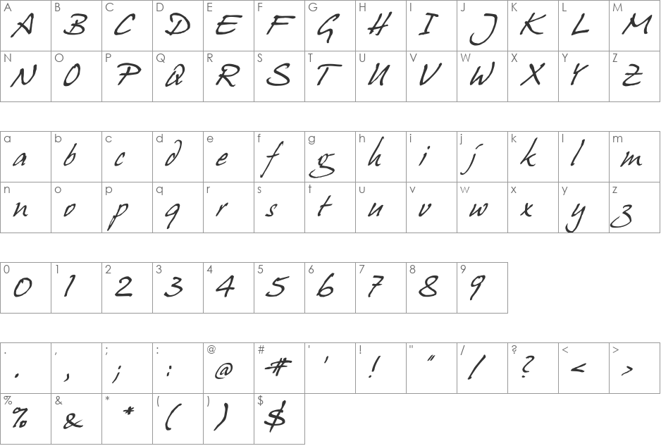 HansHand font character map preview
