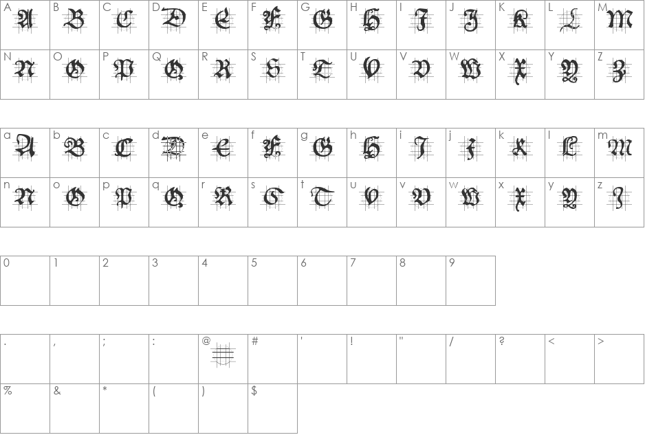 HansSchoensCapsInGrid font character map preview