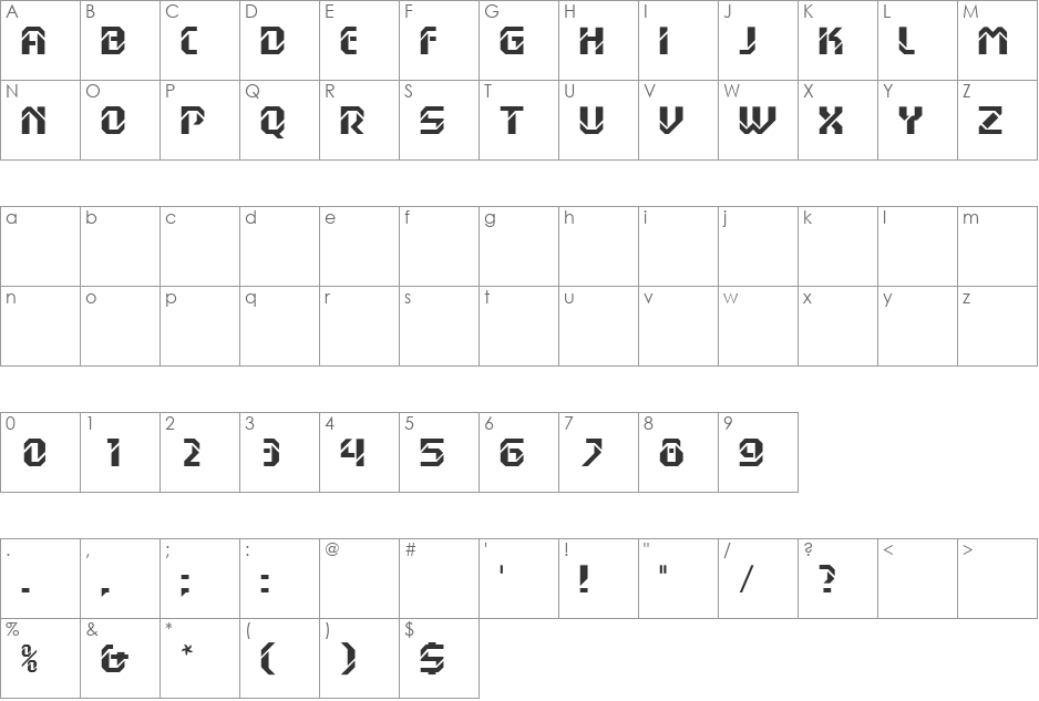 Hansson Stencil MN font character map preview