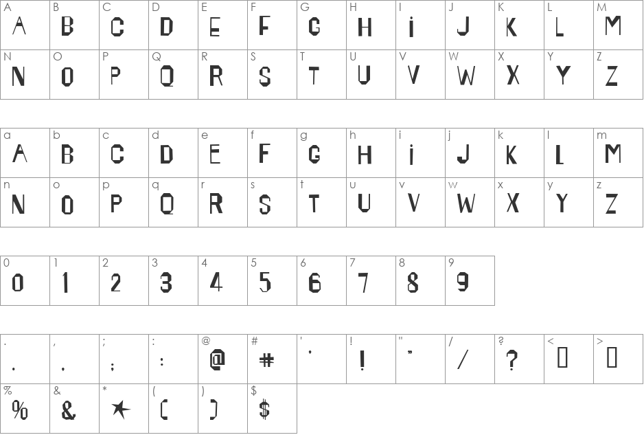 Happening font character map preview