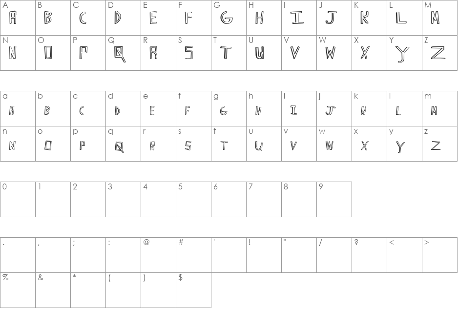 Happy Caps font character map preview