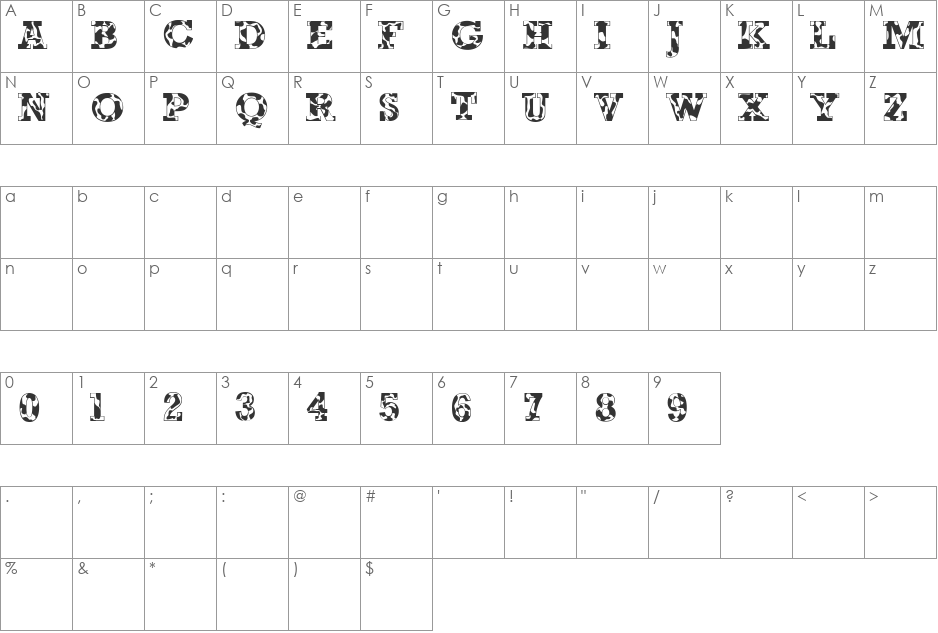 Happy Cow font character map preview