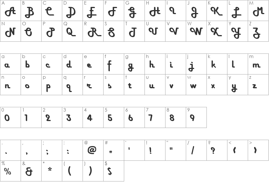 Happy Days Upright font character map preview