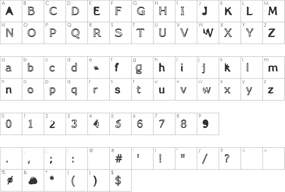 Happy Dog font character map preview