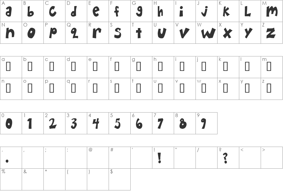 Happy Hero font character map preview