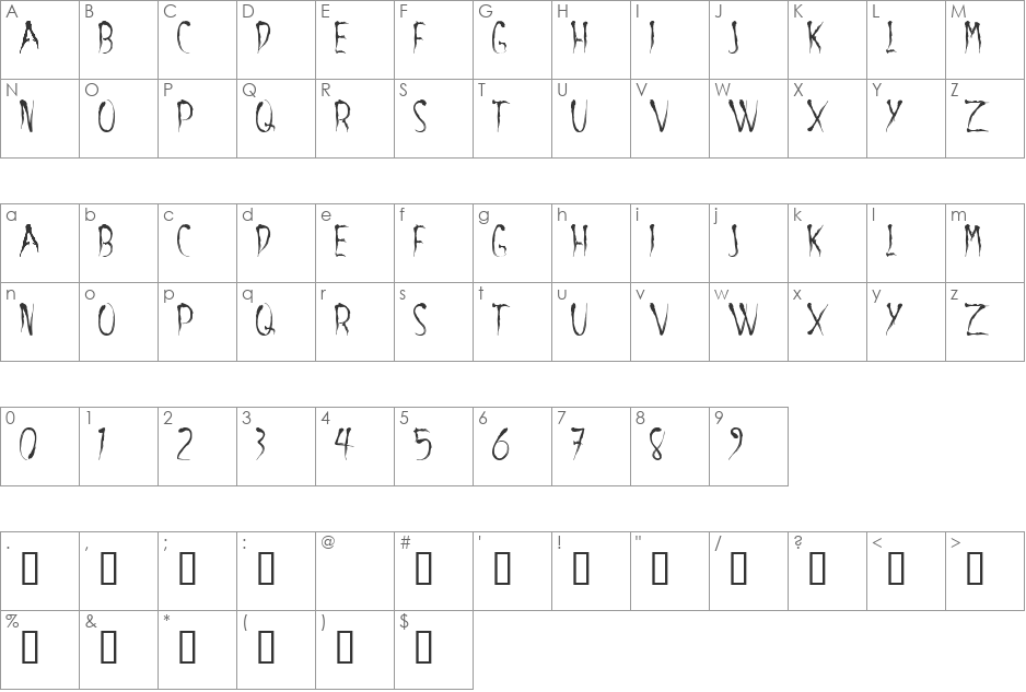 aracnoide font character map preview
