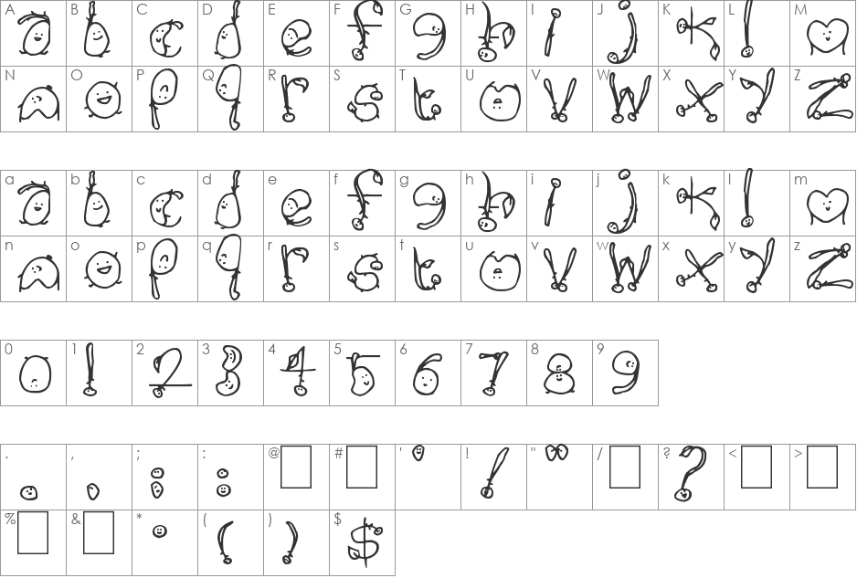 Happy Potatoes font character map preview