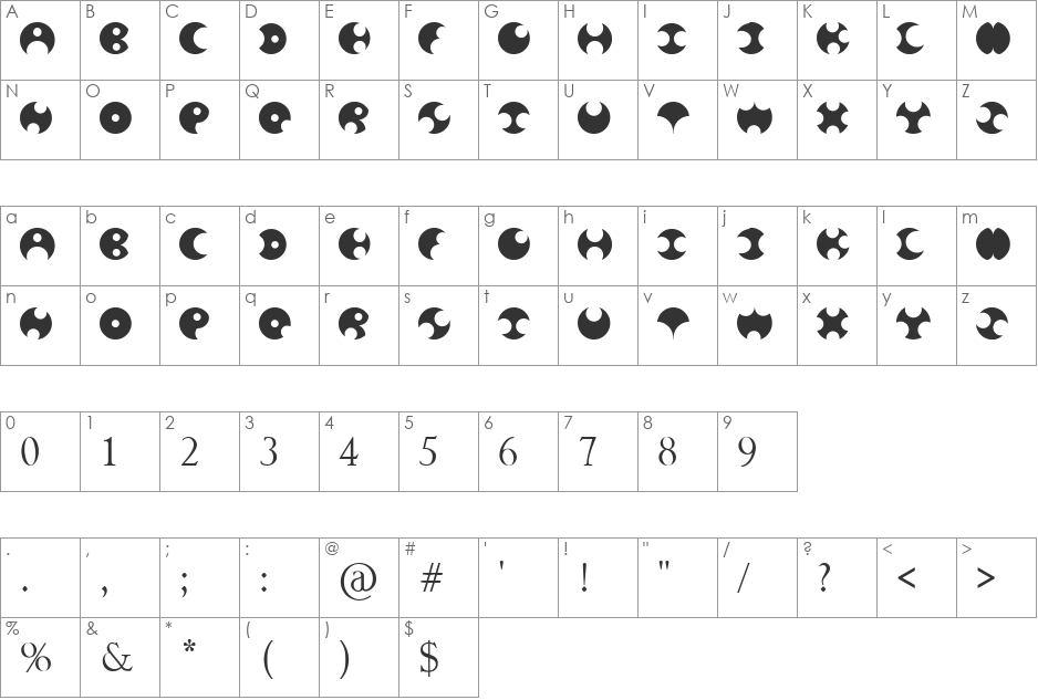 Happy Roxy font character map preview