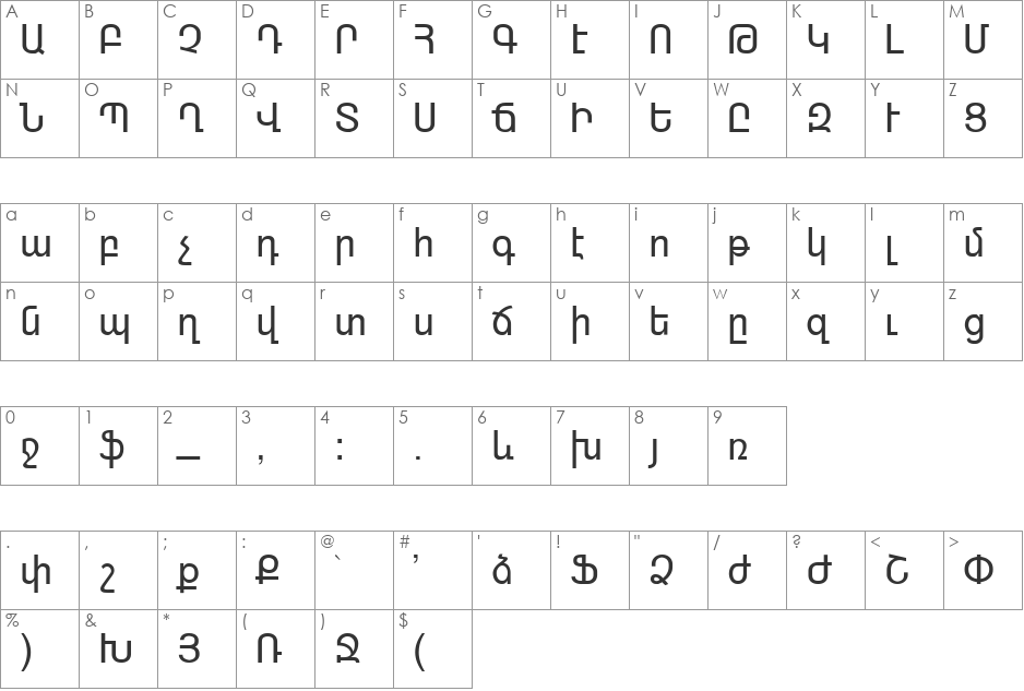 ARAGATZ font character map preview