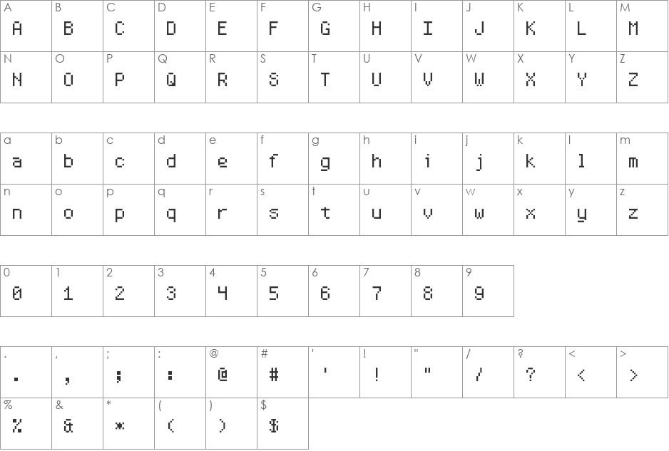 HappyPixels font character map preview