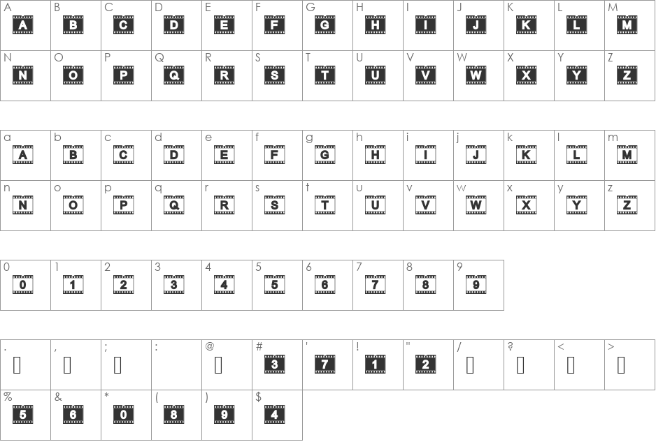 AC Filmstrip font character map preview