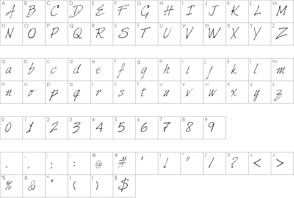 HarabaraHand font character map preview