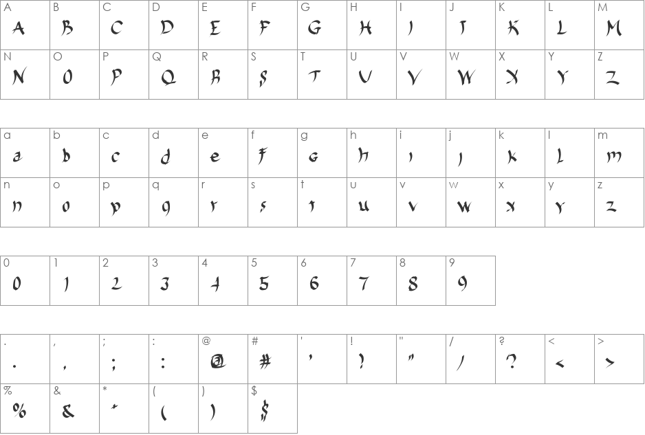 Harakiri font character map preview