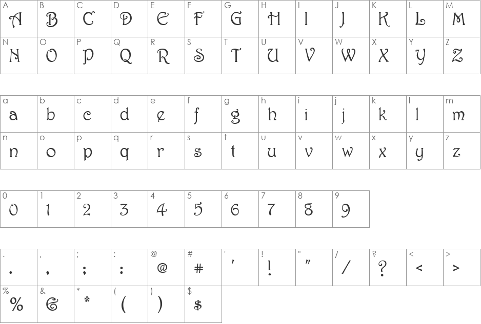 Harbinger font character map preview