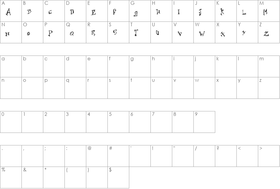 Hard Dumb font character map preview