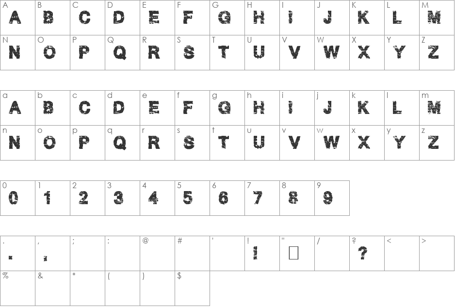 Hard Grunge font character map preview